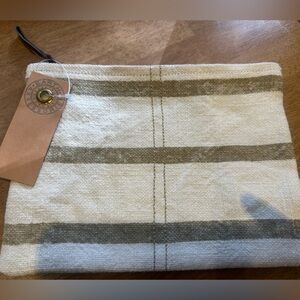 Striped Raw Linen Pouch/Make-up Bag
